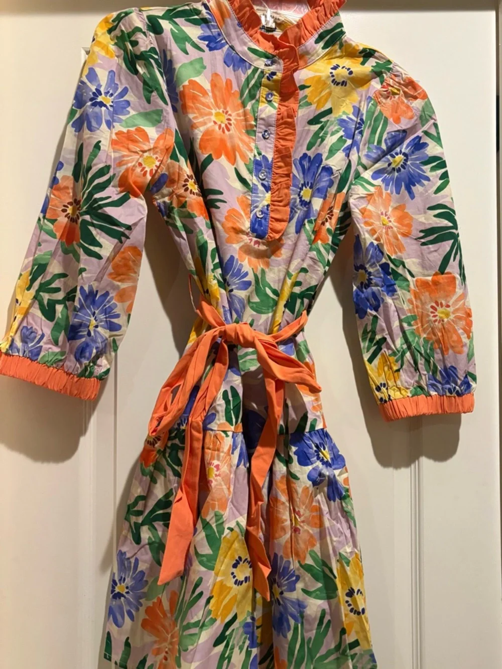 JODIFL Bright Floral Wrap Mini Dress with Orange Trim - Picture 6 of 7